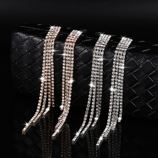 New Luxury Rhinestone Crystal Long Tassel Earrings