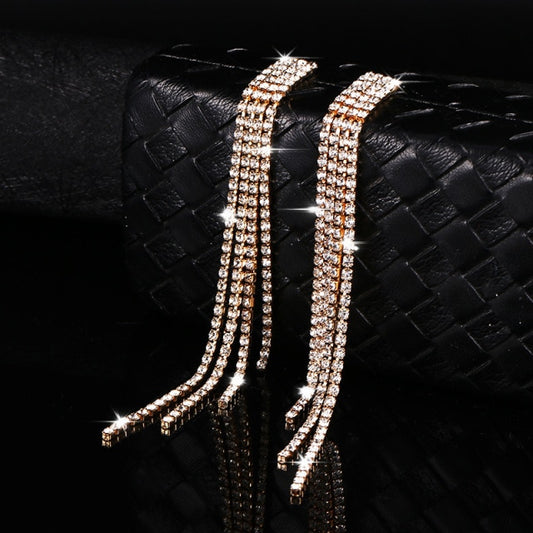 New Luxury Rhinestone Crystal Long Tassel Earrings