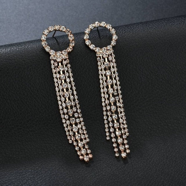 New Luxury Rhinestone Crystal Long Tassel Earrings